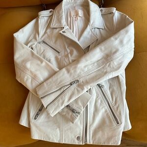 Rebecca Taylor garment washed nude pink zipper zip up moto leather jacket